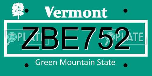 ZBE752 Vermont License Plate