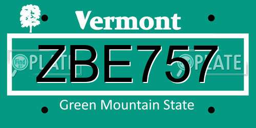 ZBE757 Vermont License Plate