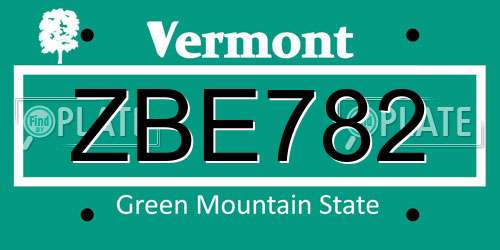 ZBE782 Vermont License Plate