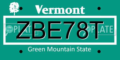 ZBE78T Vermont License Plate