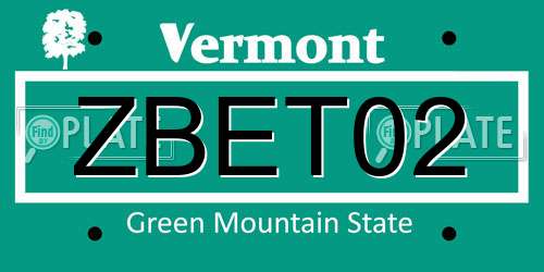 ZBET02 Vermont License Plate