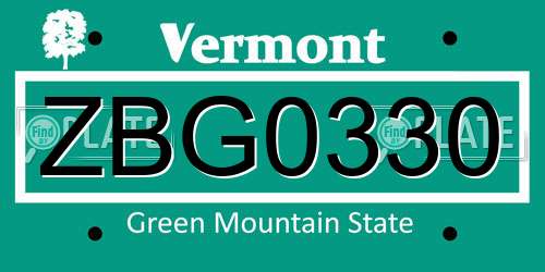 ZBG0330 Vermont License Plate