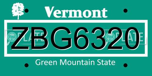 ZBG6320 Vermont License Plate