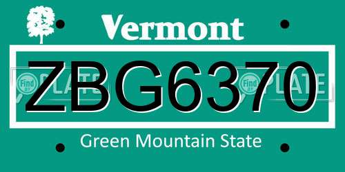 ZBG6370 Vermont License Plate