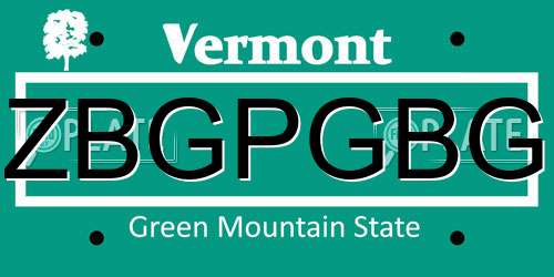 ZBGPGBG Vermont License Plate