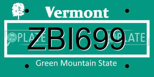 ZBI699 Vermont License Plate