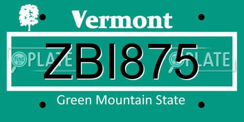 ZBI875 Vermont License Plate