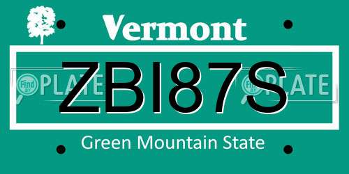 ZBI87S Vermont License Plate