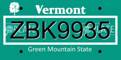 ZBK9935 Vermont License Plate