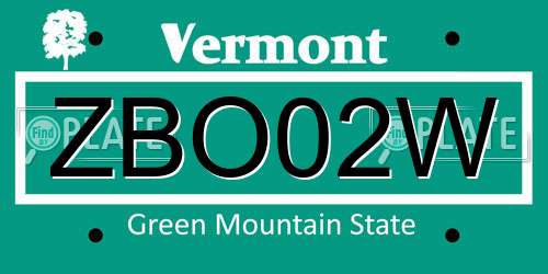 ZBO02W Vermont License Plate
