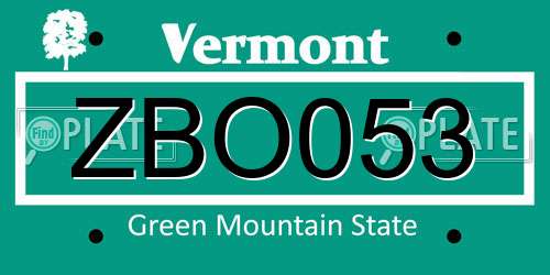 ZBO053 Vermont License Plate
