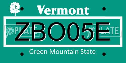 ZBO05E Vermont License Plate