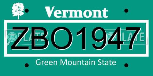 ZBO1947 Vermont License Plate
