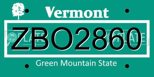 ZBO2860 Vermont License Plate