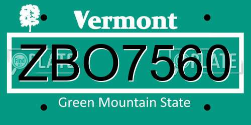 ZBO7560 Vermont License Plate