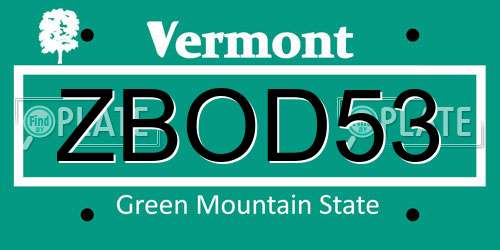 ZBOD53 Vermont License Plate