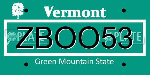 ZBOO53 Vermont License Plate