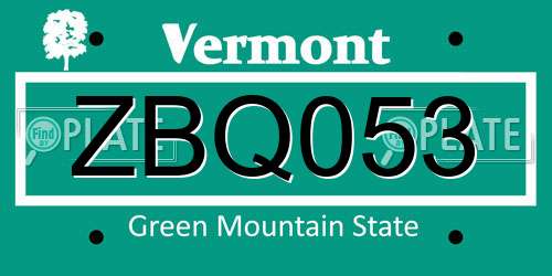 ZBQ053 Vermont License Plate
