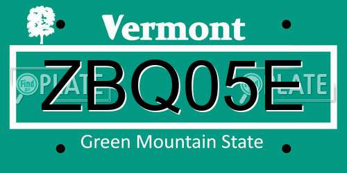 ZBQ05E Vermont License Plate