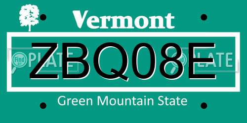 ZBQ08E Vermont License Plate