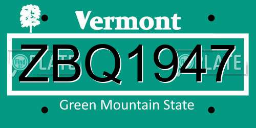 ZBQ1947 Vermont License Plate