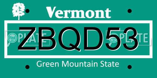 ZBQD53 Vermont License Plate