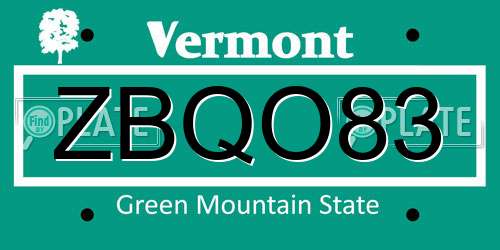 ZBQO83 Vermont License Plate
