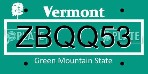 ZBQQ53 Vermont License Plate