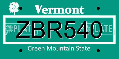 ZBR540 Vermont License Plate