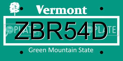 ZBR54D Vermont License Plate