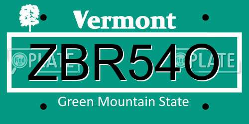 ZBR54O Vermont License Plate