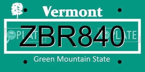 ZBR840 Vermont License Plate