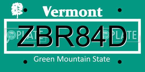 ZBR84D Vermont License Plate