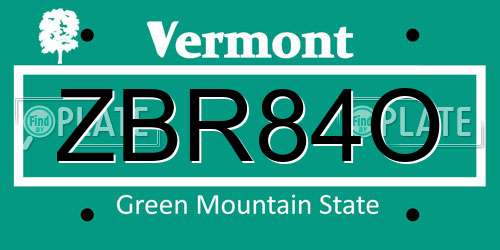 ZBR84O Vermont License Plate