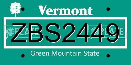 ZBS2449 Vermont License Plate