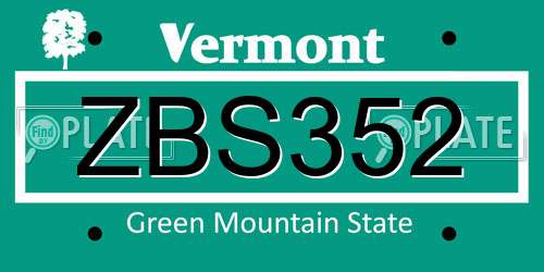 ZBS352 Vermont License Plate