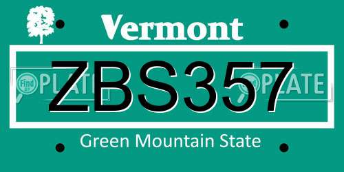 ZBS357 Vermont License Plate