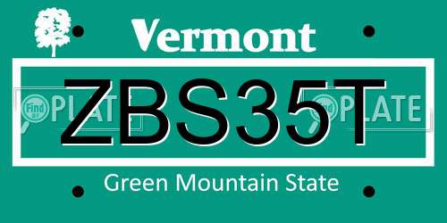 ZBS35T Vermont License Plate