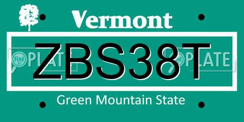 ZBS38T Vermont License Plate