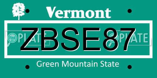 ZBSE87 Vermont License Plate