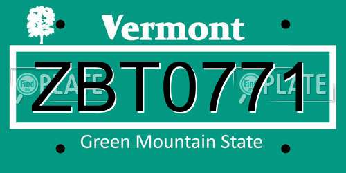 ZBT0771 Vermont License Plate