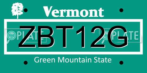 ZBT12G Vermont License Plate