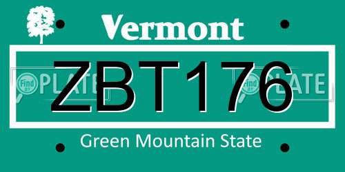 ZBT176 Vermont License Plate