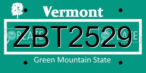 ZBT2529 Vermont License Plate