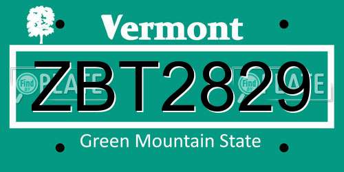 ZBT2829 Vermont License Plate