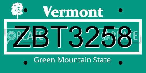 ZBT3258 Vermont License Plate