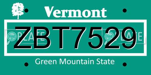 ZBT7529 Vermont License Plate