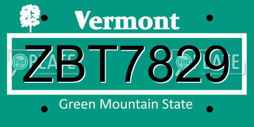 ZBT7829 Vermont License Plate