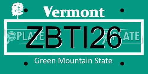 ZBTI26 Vermont License Plate