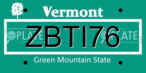 ZBTI76 Vermont License Plate